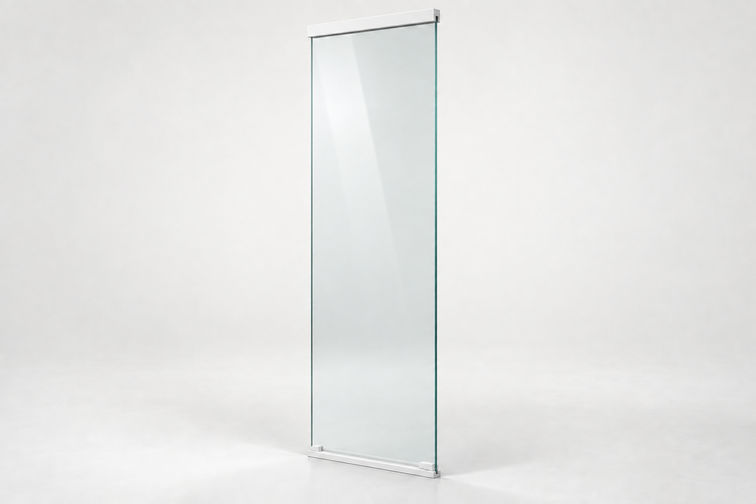 Productrender: 1-rail glazen schuifwand, Mat wit