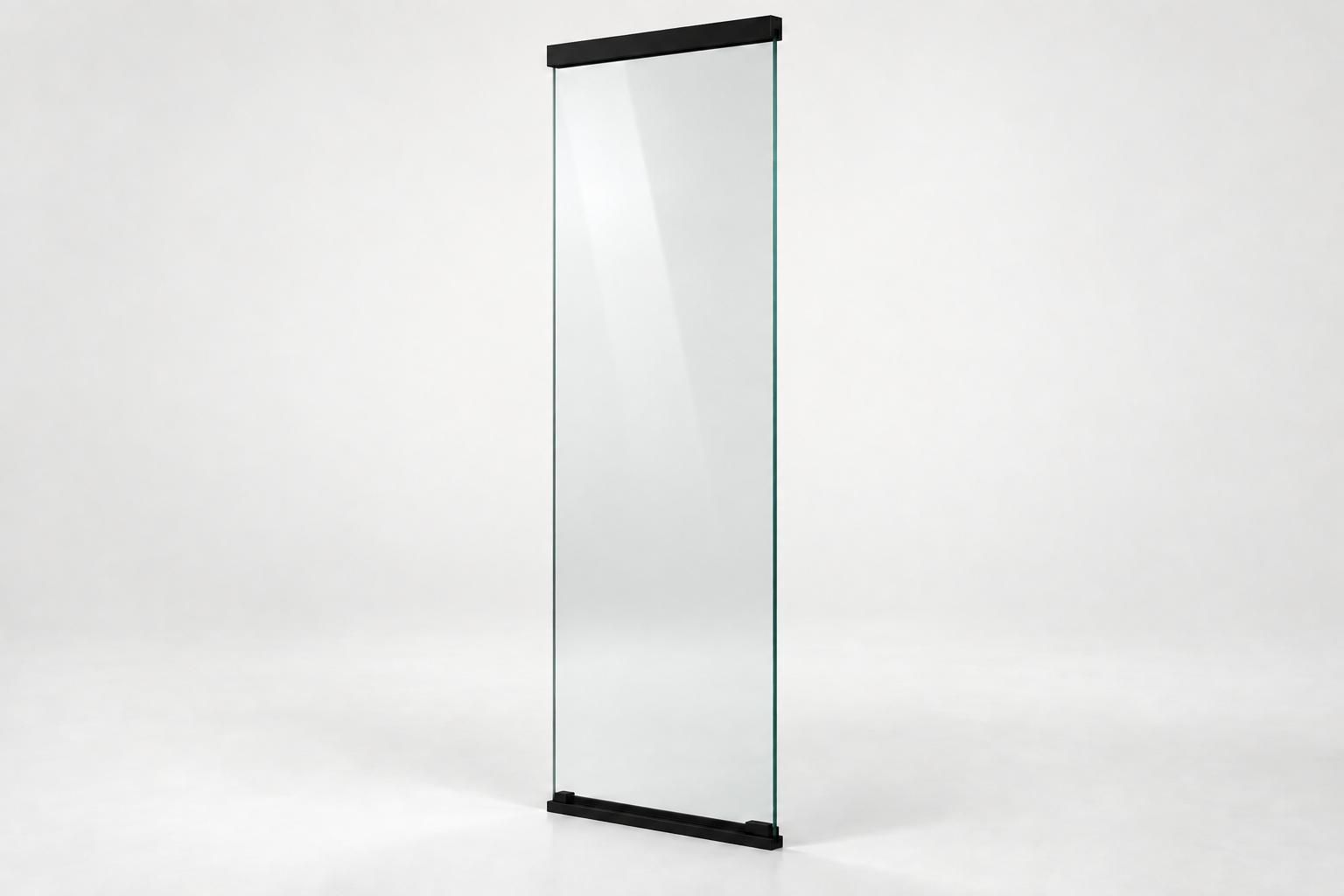 Productrender: 1-rail glazen schuifwand, Mat zwart
