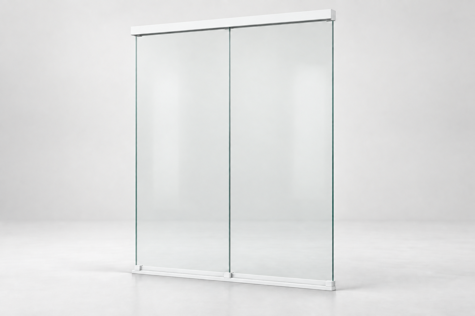 Productrender: 2-rail glazen schuifwand, Mat wit
