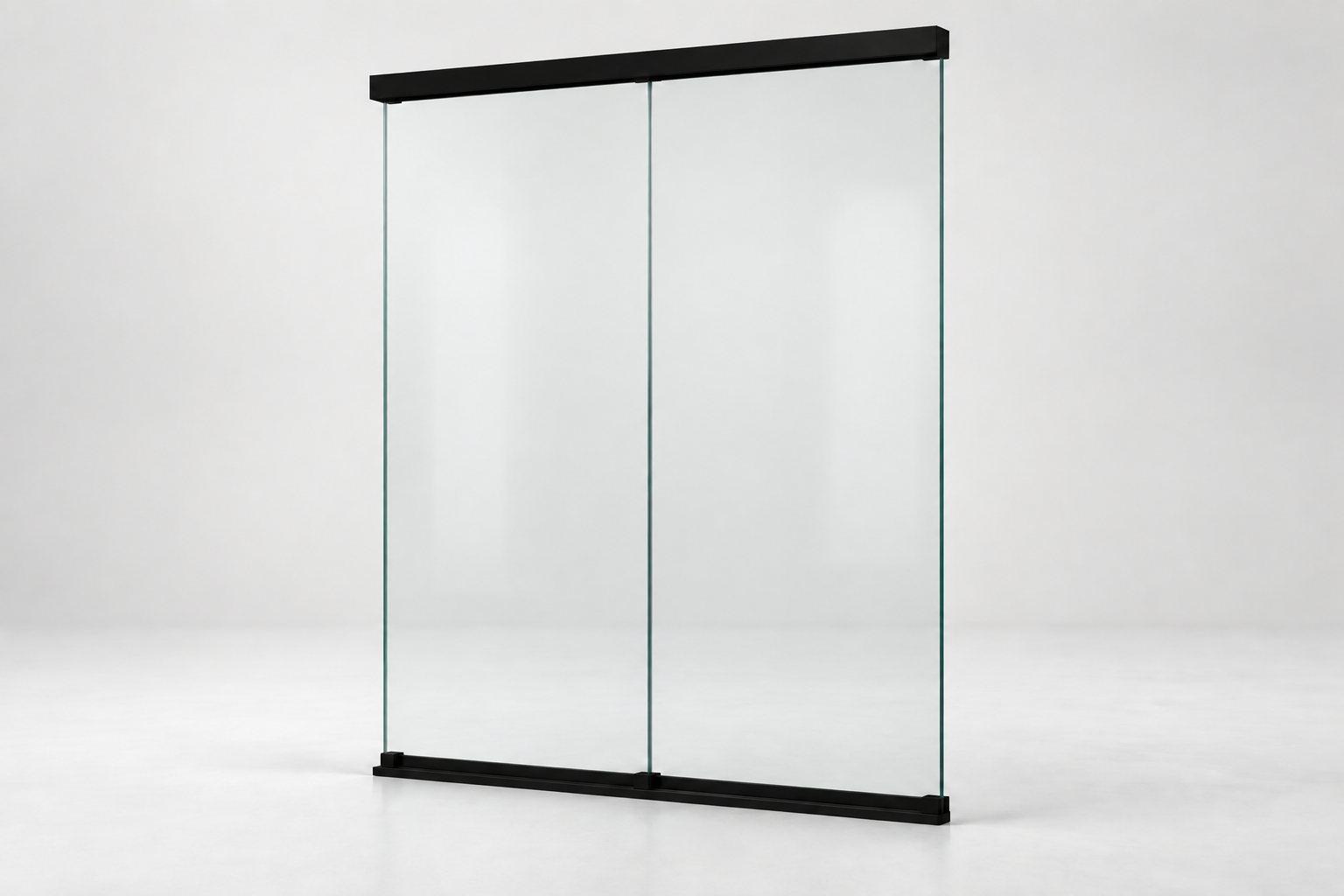 Productrender: 2-rail glazen schuifwand, Mat zwart