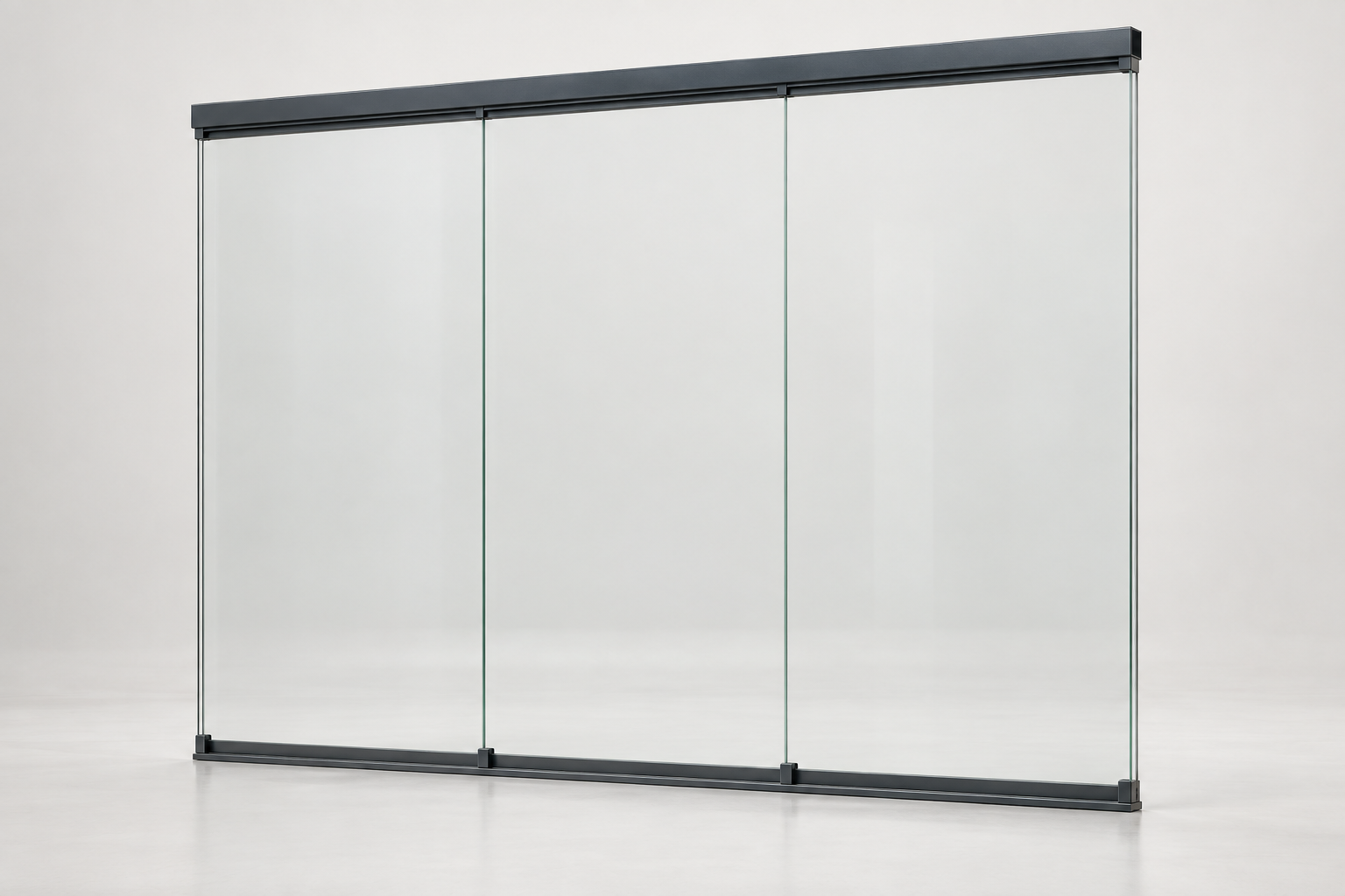 Productrender: 3-rail glazen schuifwand, Antraciet