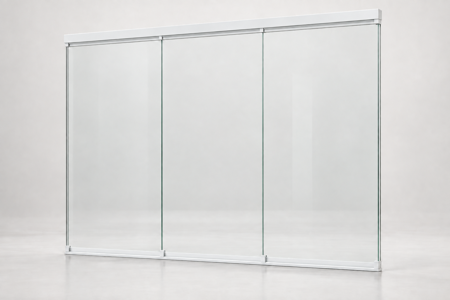 Productrender: 3-rail glazen schuifwand, Mat wit