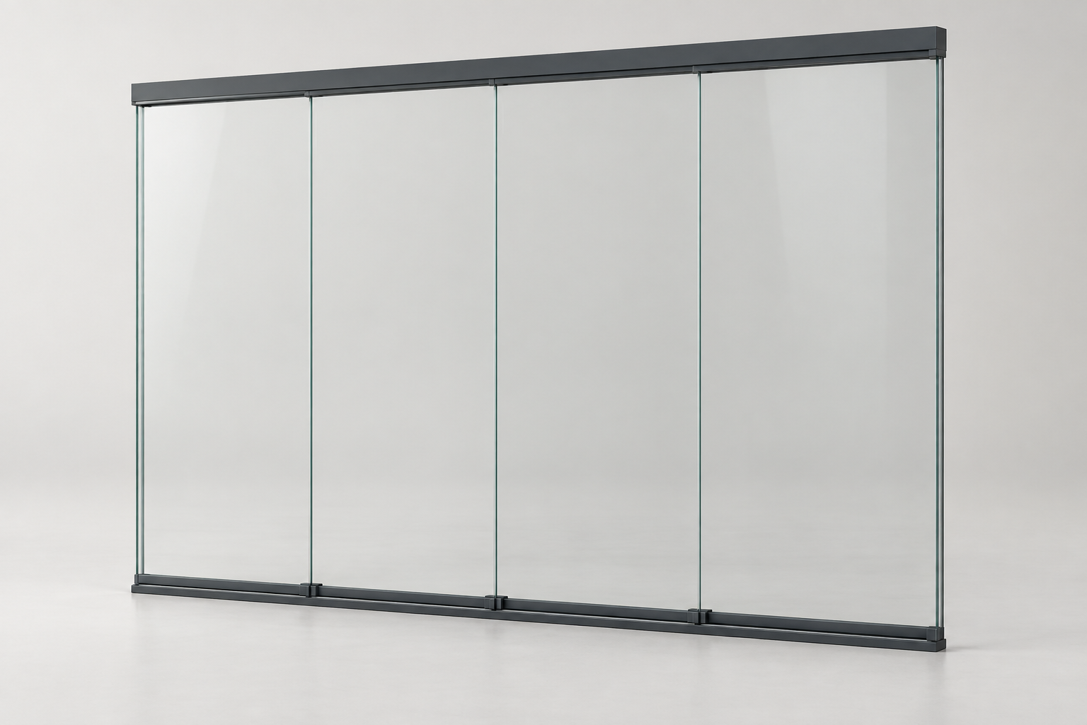 Productrender: 4-rail glazen schuifwand, Antraciet