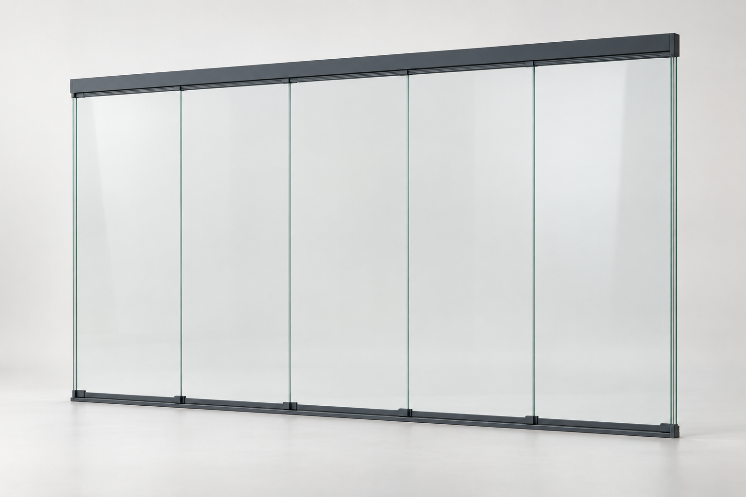 Productrender: 5-rail glazen schuifwand, Antraciet