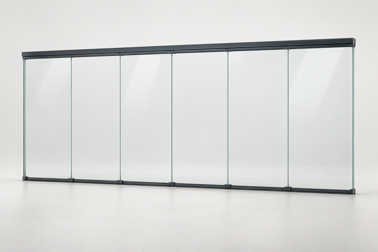 Productrender: 6-rail glazen schuifwand, Antraciet