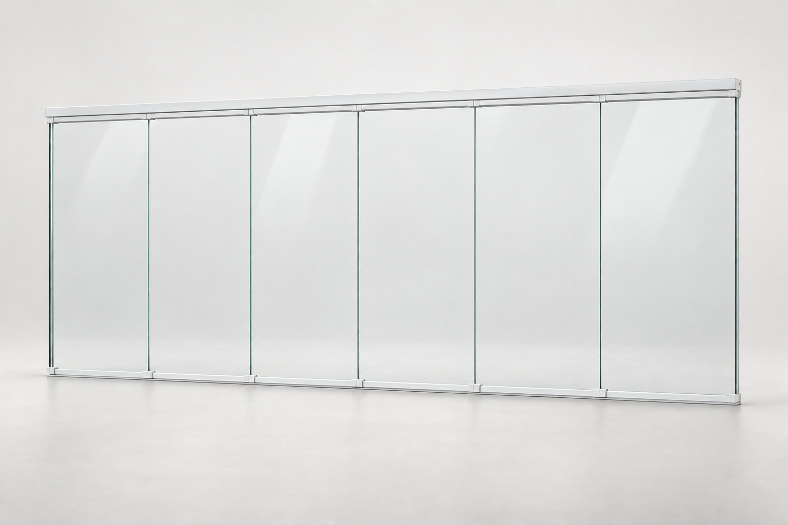 Productrender: 6-rail glazen schuifwand, Mat wit