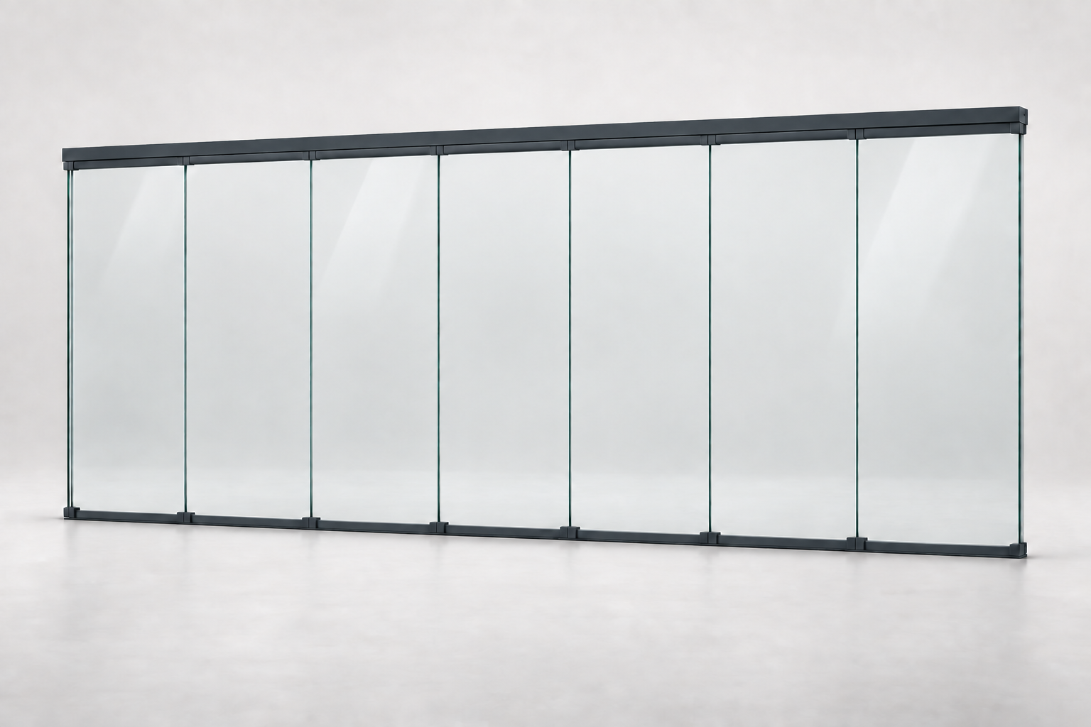 Productrender: 7-rail glazen schuifwand, Antraciet